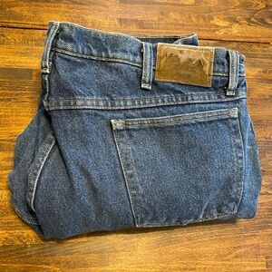 Cabelas Jeans Men's Size 40Wx30L Red Fleece Lined Blue Denim 100% Cotton Dark**